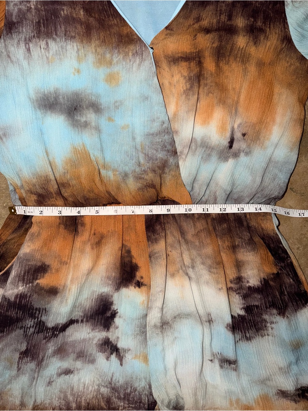 Love Riche Boho Tie Dye Bell Sleeve Romper Blue Rust Large - Picture 6 of 9